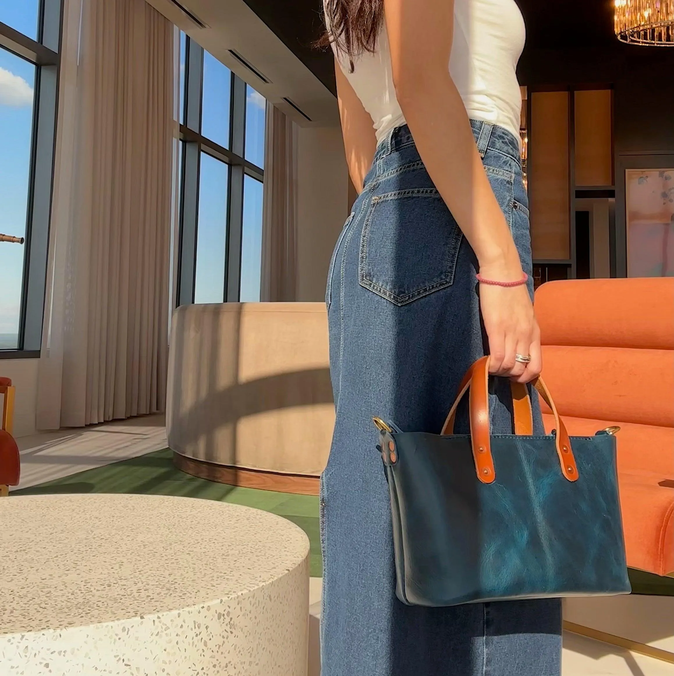 Bella Leather Crossbody Bag in Blue
