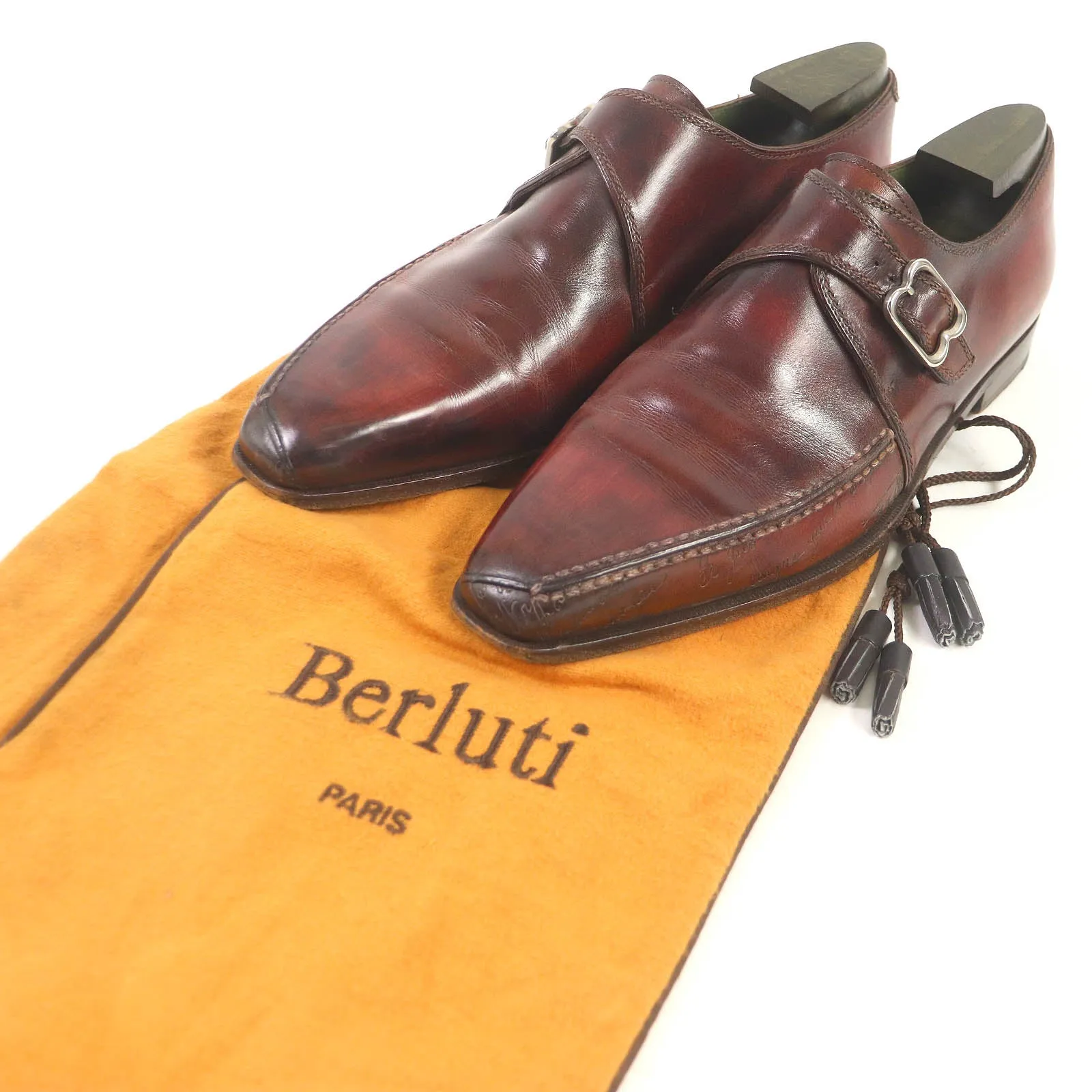 Berluti Leather Single Monk Strap Shoes Bordeaux