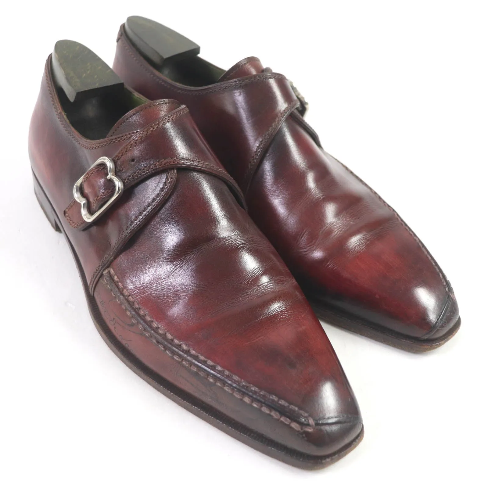 Berluti Leather Single Monk Strap Shoes Bordeaux