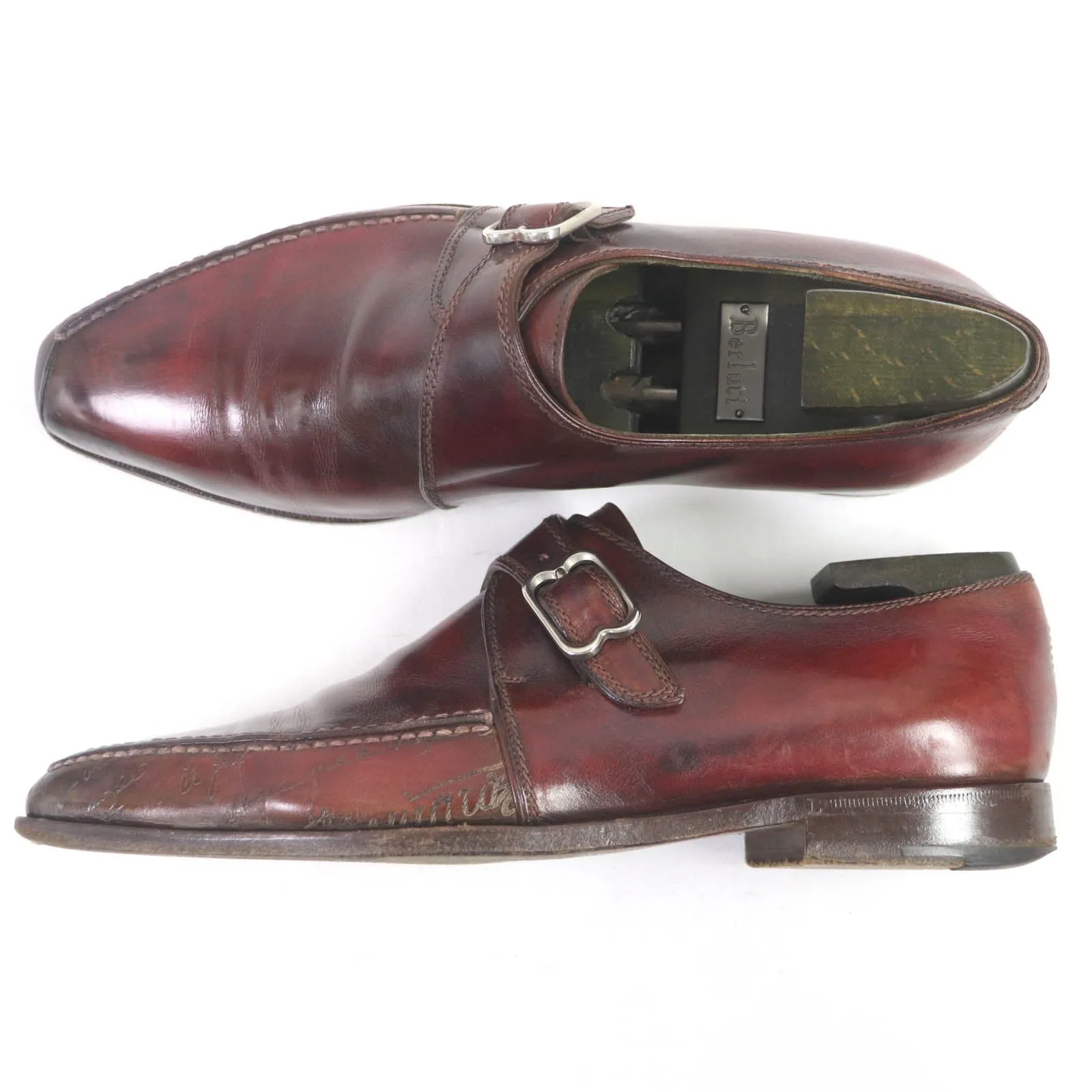 Berluti Leather Single Monk Strap Shoes Bordeaux
