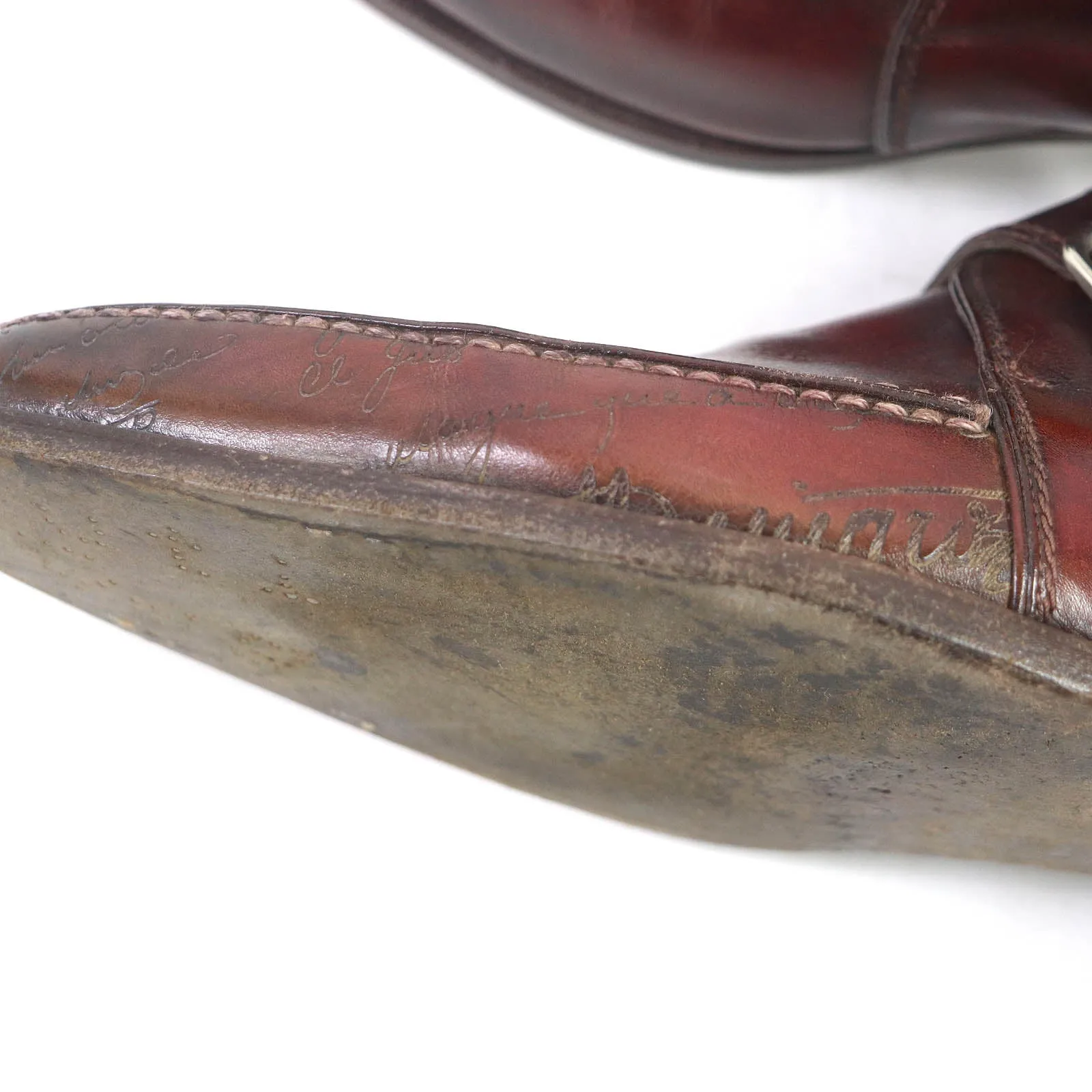 Berluti Leather Single Monk Strap Shoes Bordeaux