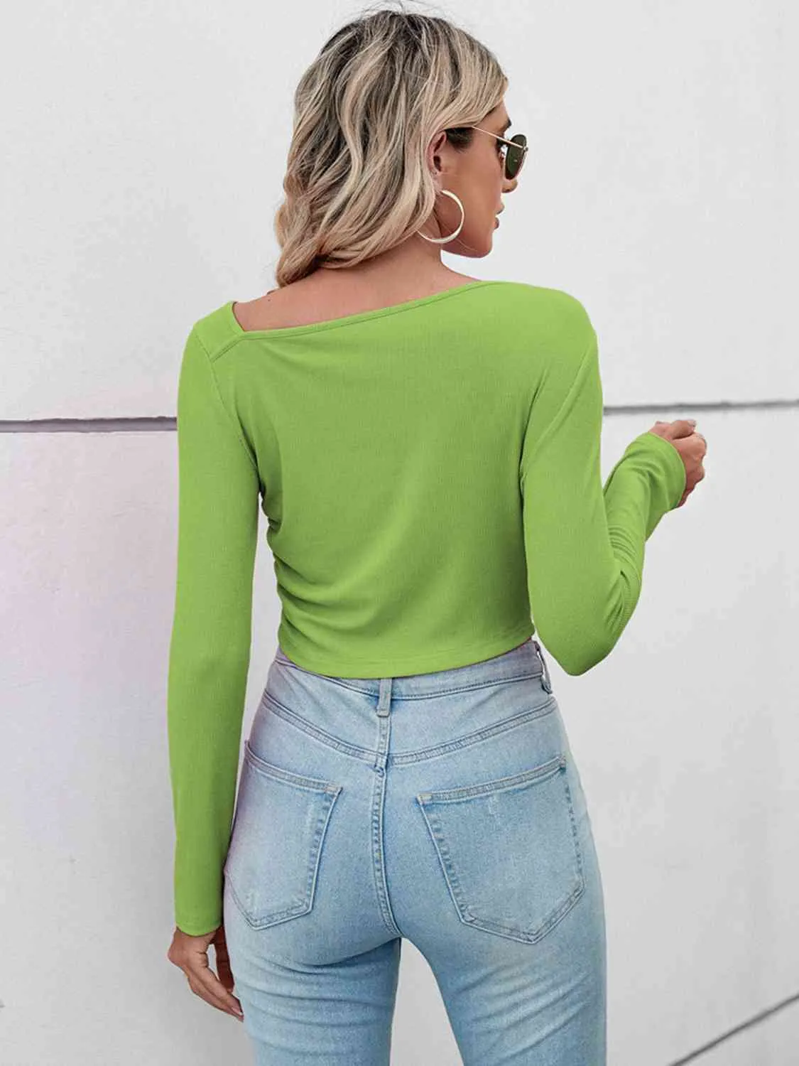 BerryBetty - Asymmetrical Neck Long Sleeve Basic Casual Topl Long Sleeve T-Shirt