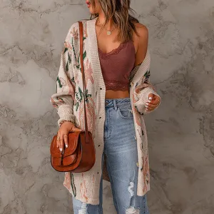BerryBetty - Casual Floral Print Knitted Cardigan