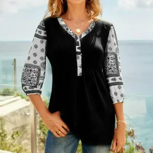 BerryBetty - Casual Printed Patchwork Shirt