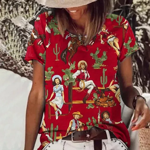 BerryBetty - Casual Retro Print T-Shirt
