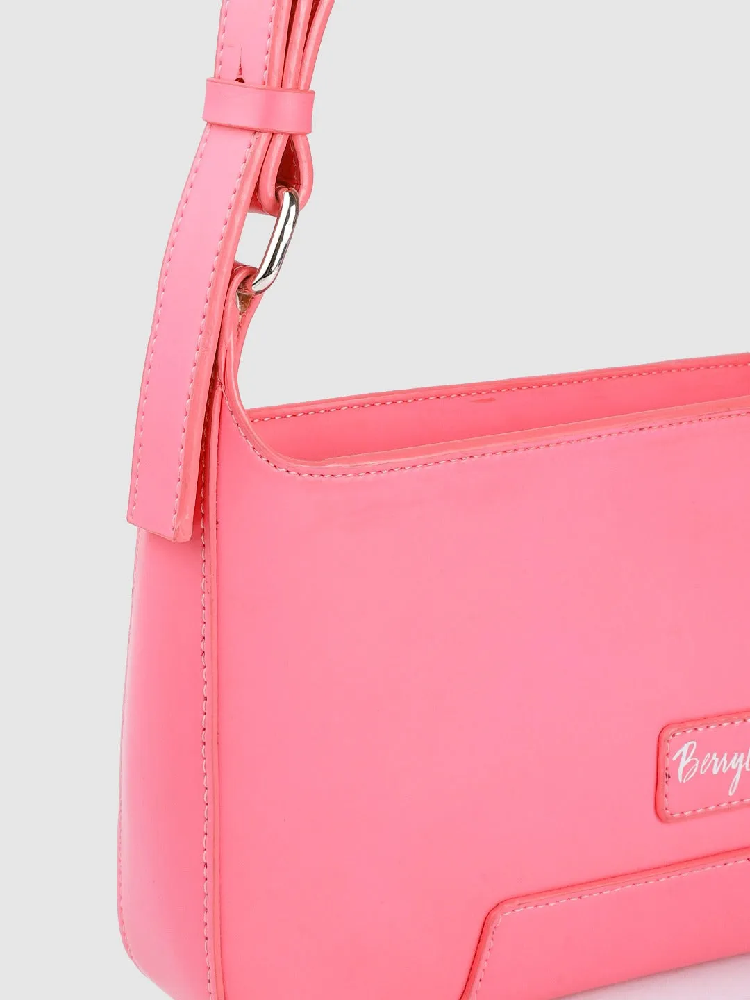 Berrylush Women Solid Pink PU Drawstring Structured Regular Shoulder Bag