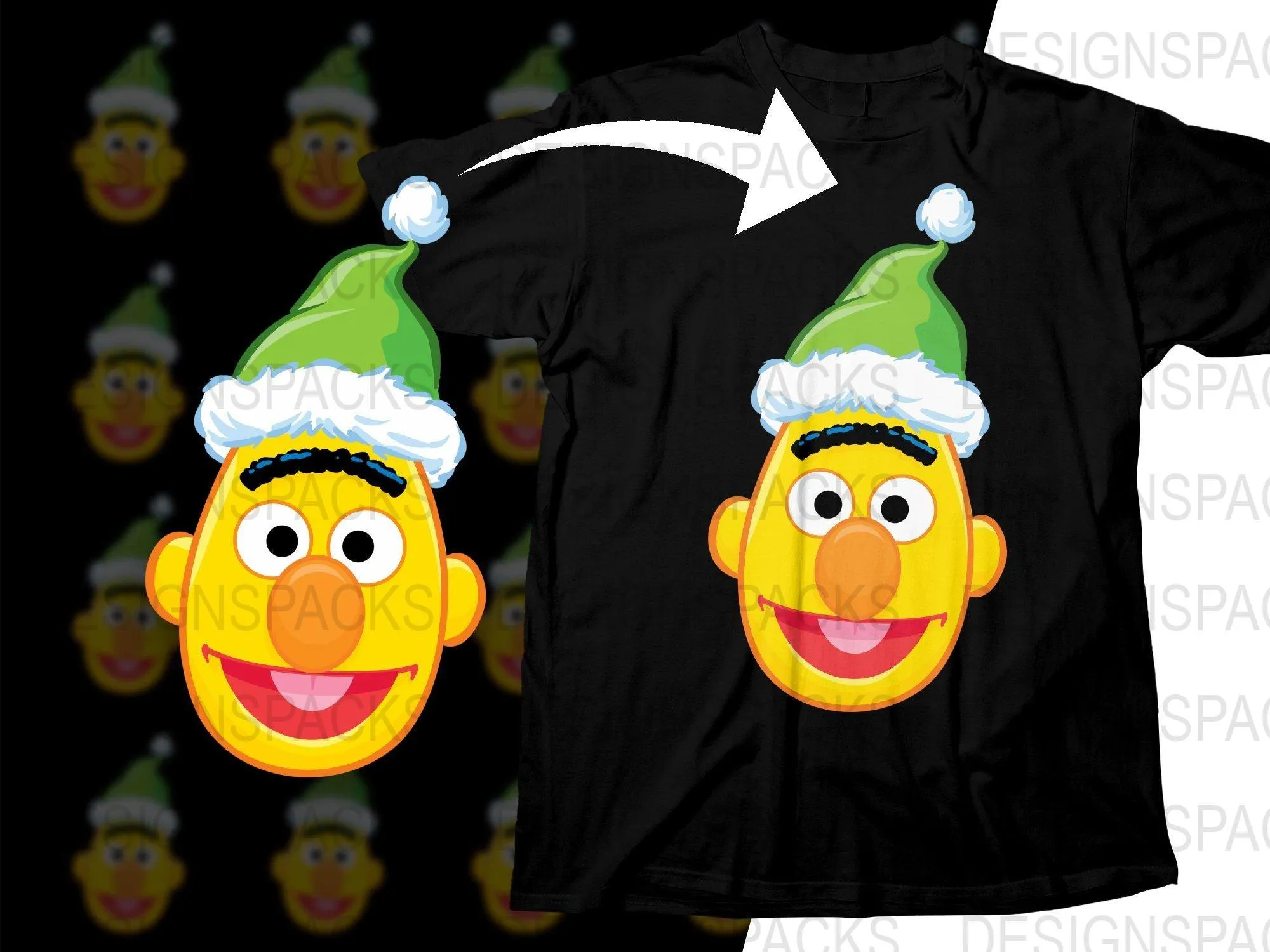 Bert in Festive Green Hat Christmas Themed Png Digital Download