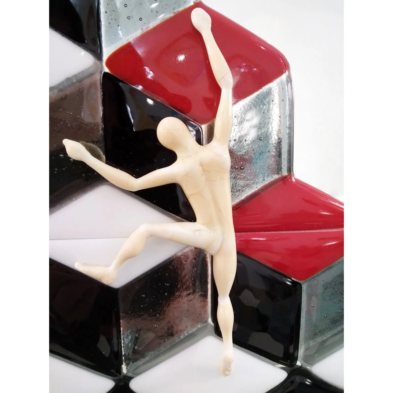 Bespoke Escher Inspired Italian Red Black White Smoked Murano Glass Satin Mirror