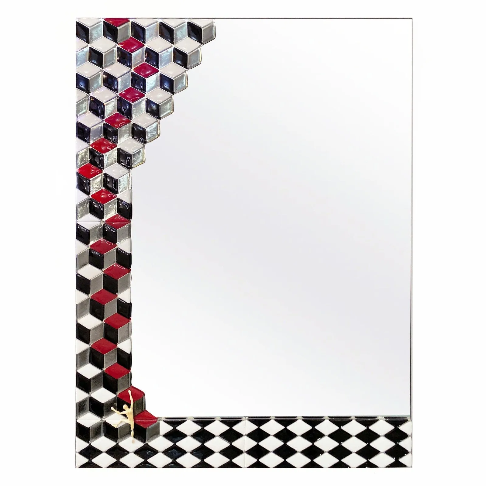 Bespoke Escher Inspired Italian Red Black White Smoked Murano Glass Satin Mirror