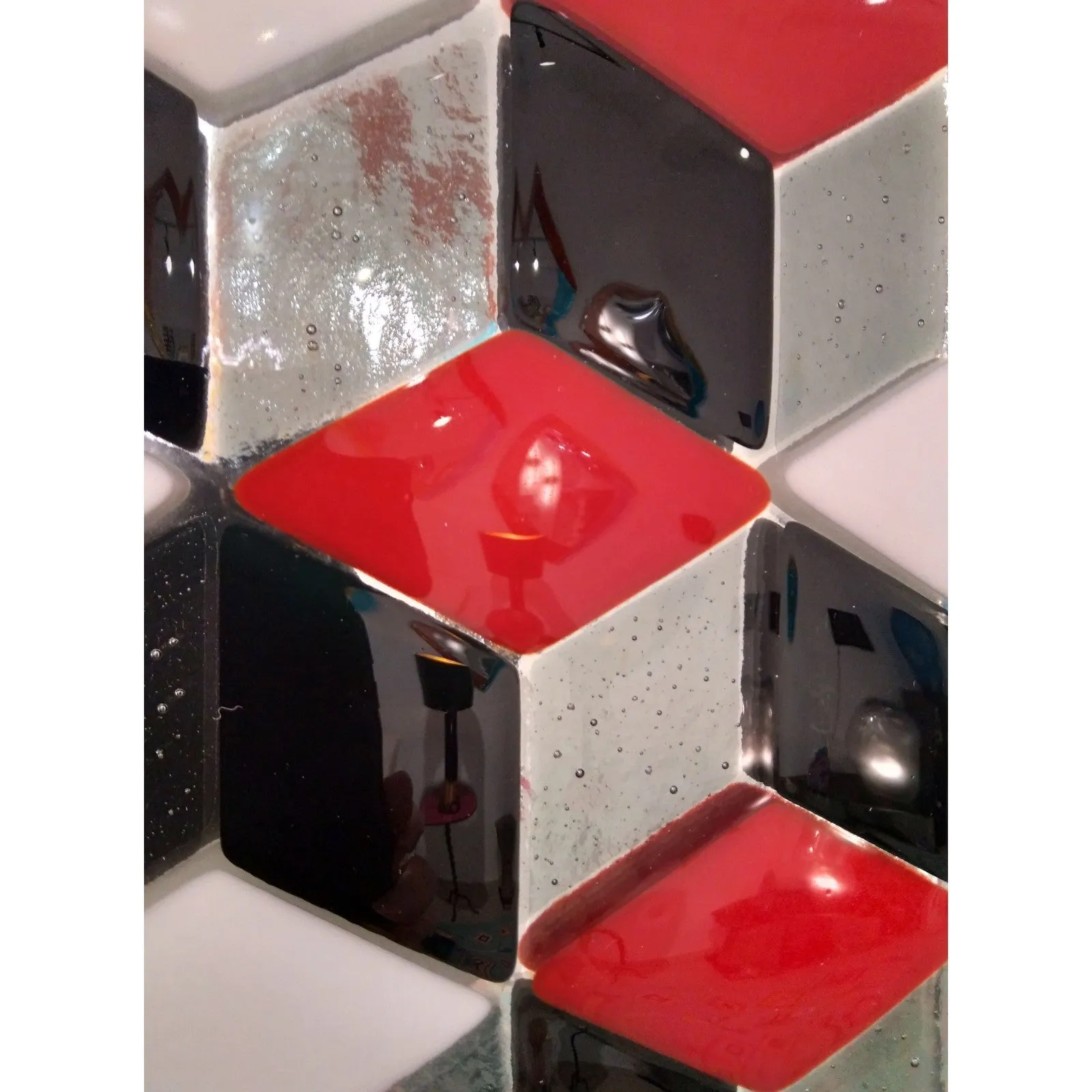Bespoke Escher Inspired Italian Red Black White Smoked Murano Glass Satin Mirror