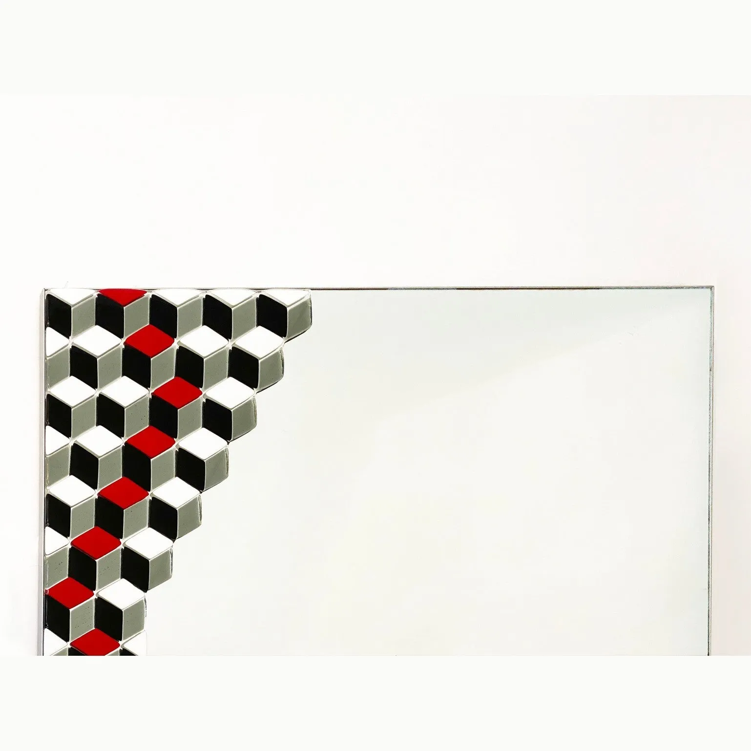 Bespoke Escher Inspired Italian Red Black White Smoked Murano Glass Satin Mirror