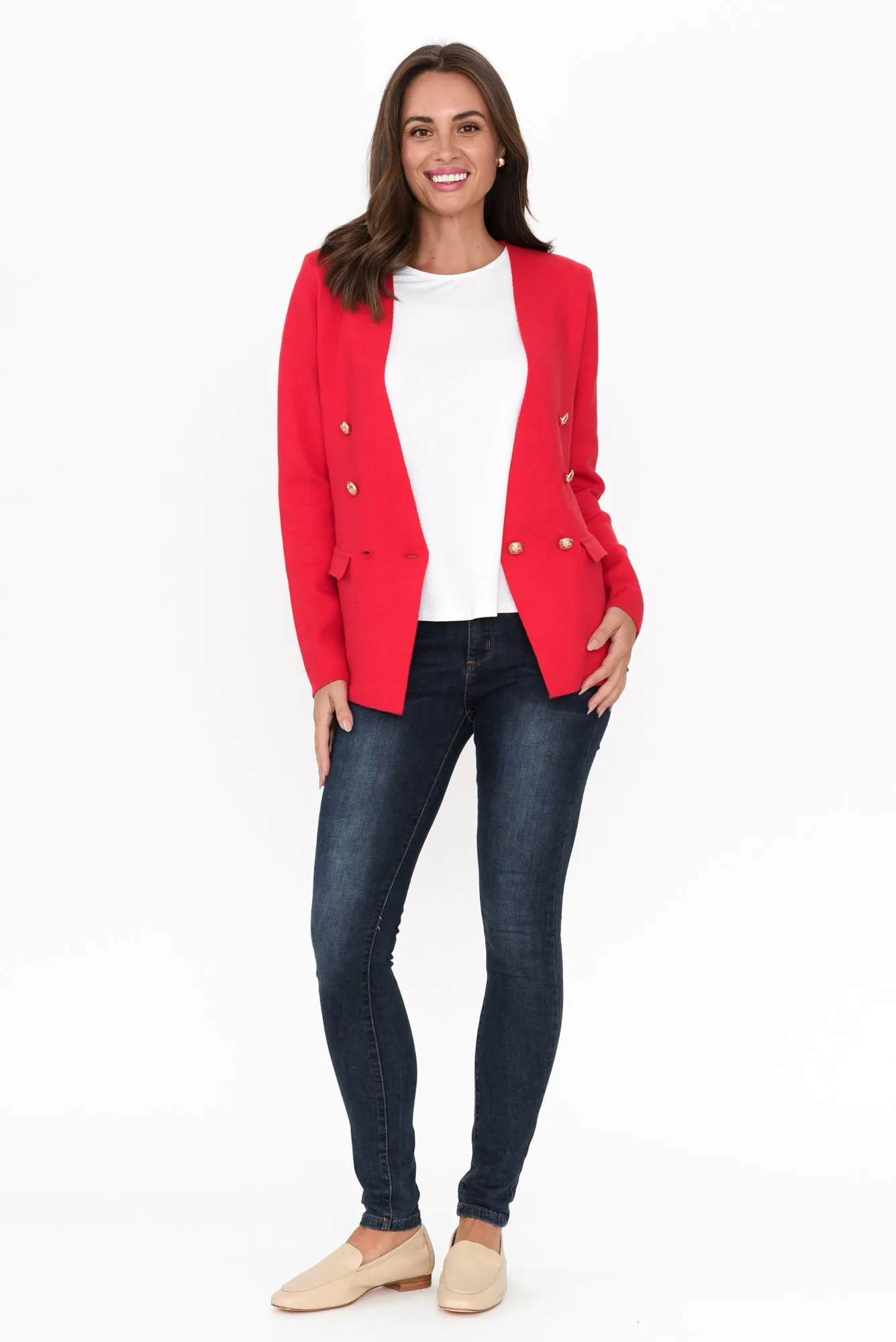 Beverly Red Knit Blazer Cardigan