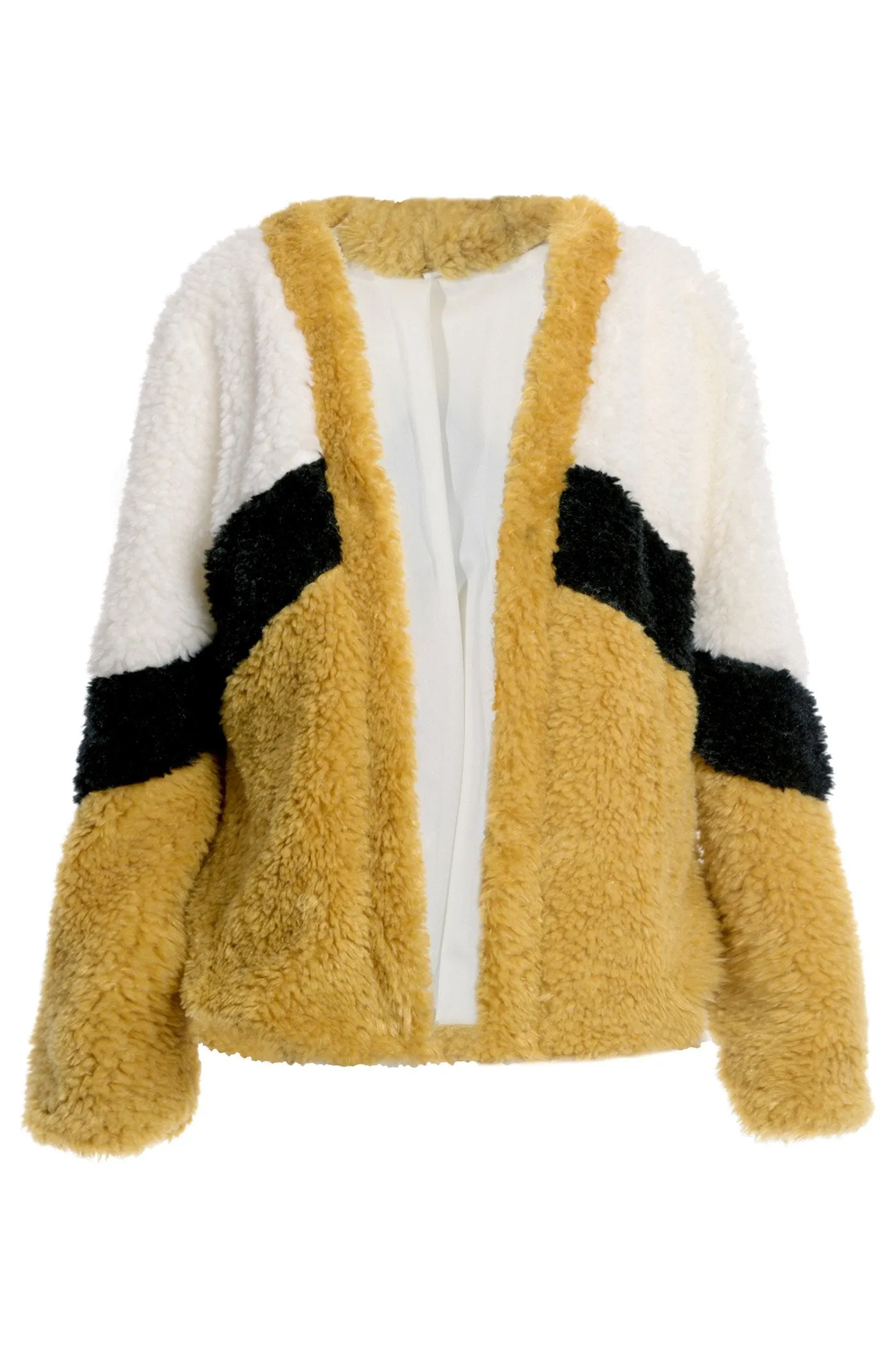 Big Girls Color Blocked Fur Cardigan Jacket