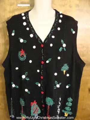 Big Size Ugliest Christmas Sweater Vest with Pom Poms XXXL 3XL