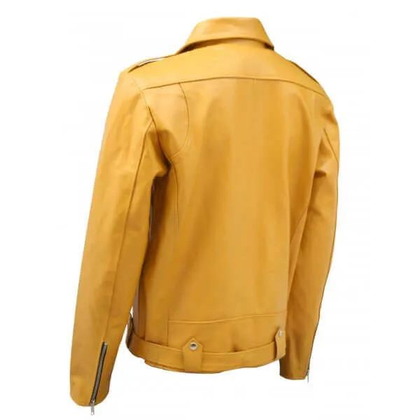 Biker Look Yellow Leather Jacket Men
