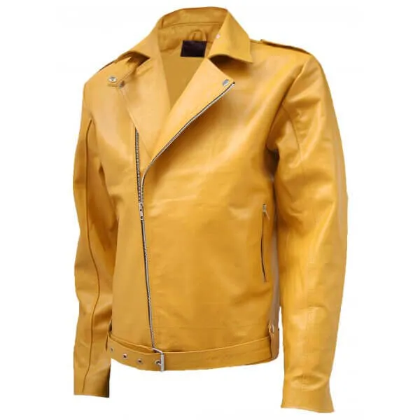 Biker Look Yellow Leather Jacket Men