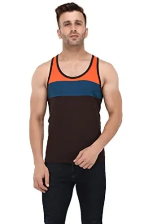 BKS COLLECTION Brown Colour Vest Sleeveless Round Neck Solid for Men's Stylist Cotton T-Shirt