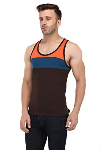 BKS COLLECTION Brown Colour Vest Sleeveless Round Neck Solid for Men's Stylist Cotton T-Shirt