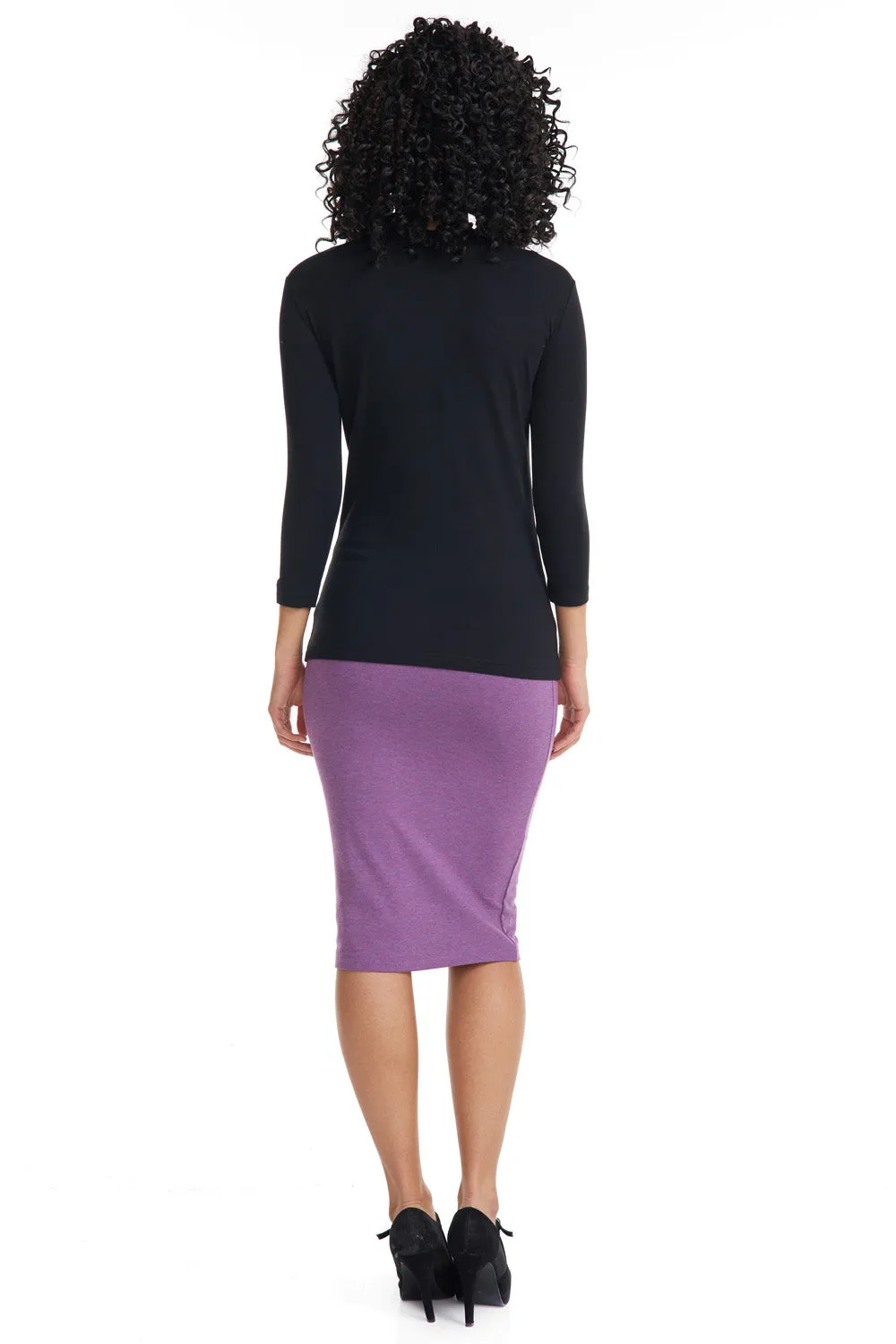 Black 3/4 Sleeve Snug Fit Layering Cotton T-Shirt Top for Women