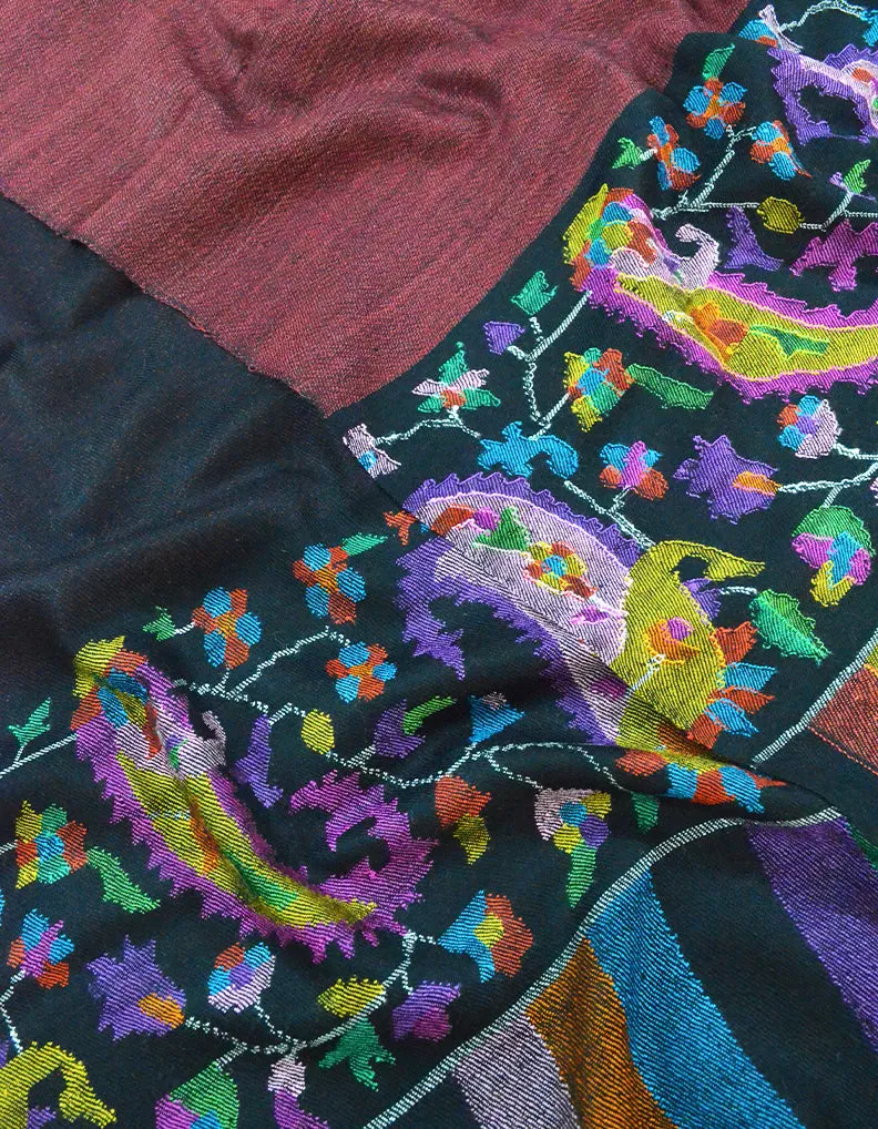Black and Maroon Reversible Kani Pashmina Shawl 7328