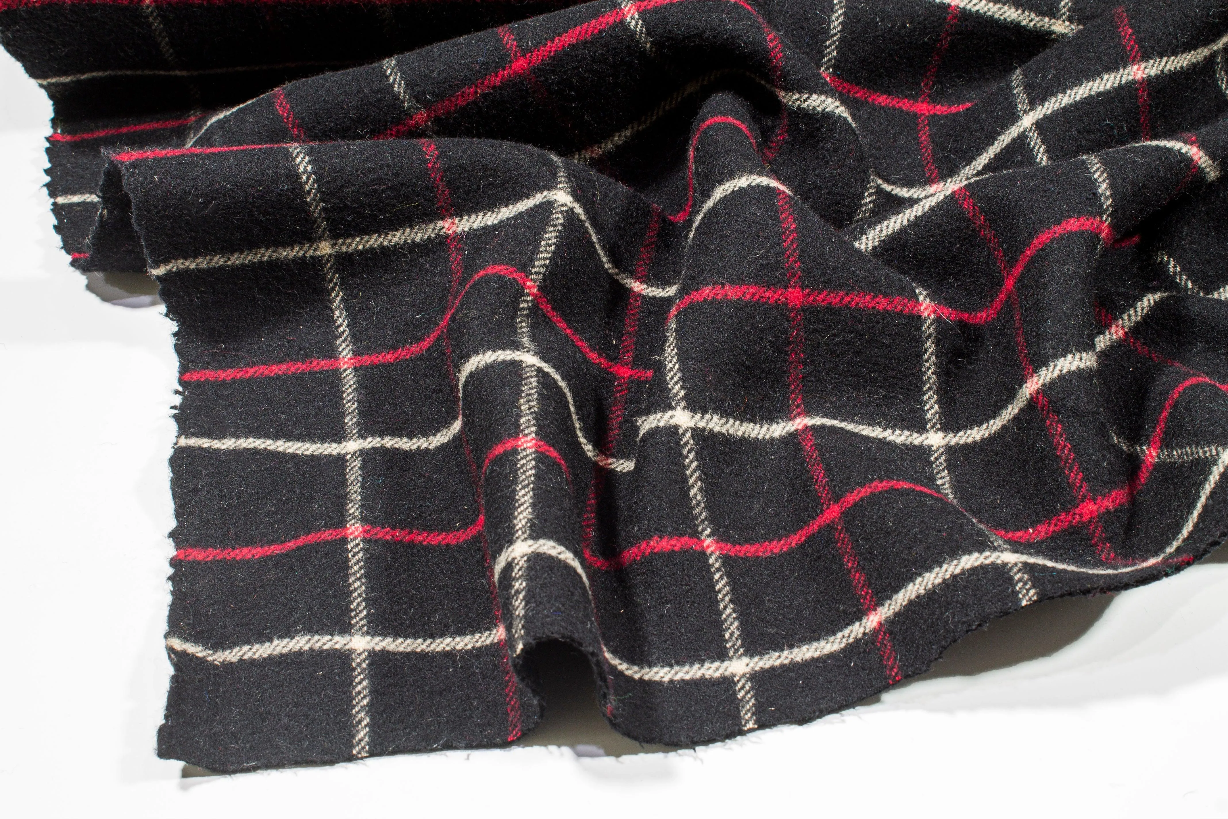 Black and Red Windowpane Checked Italian Wool Coating