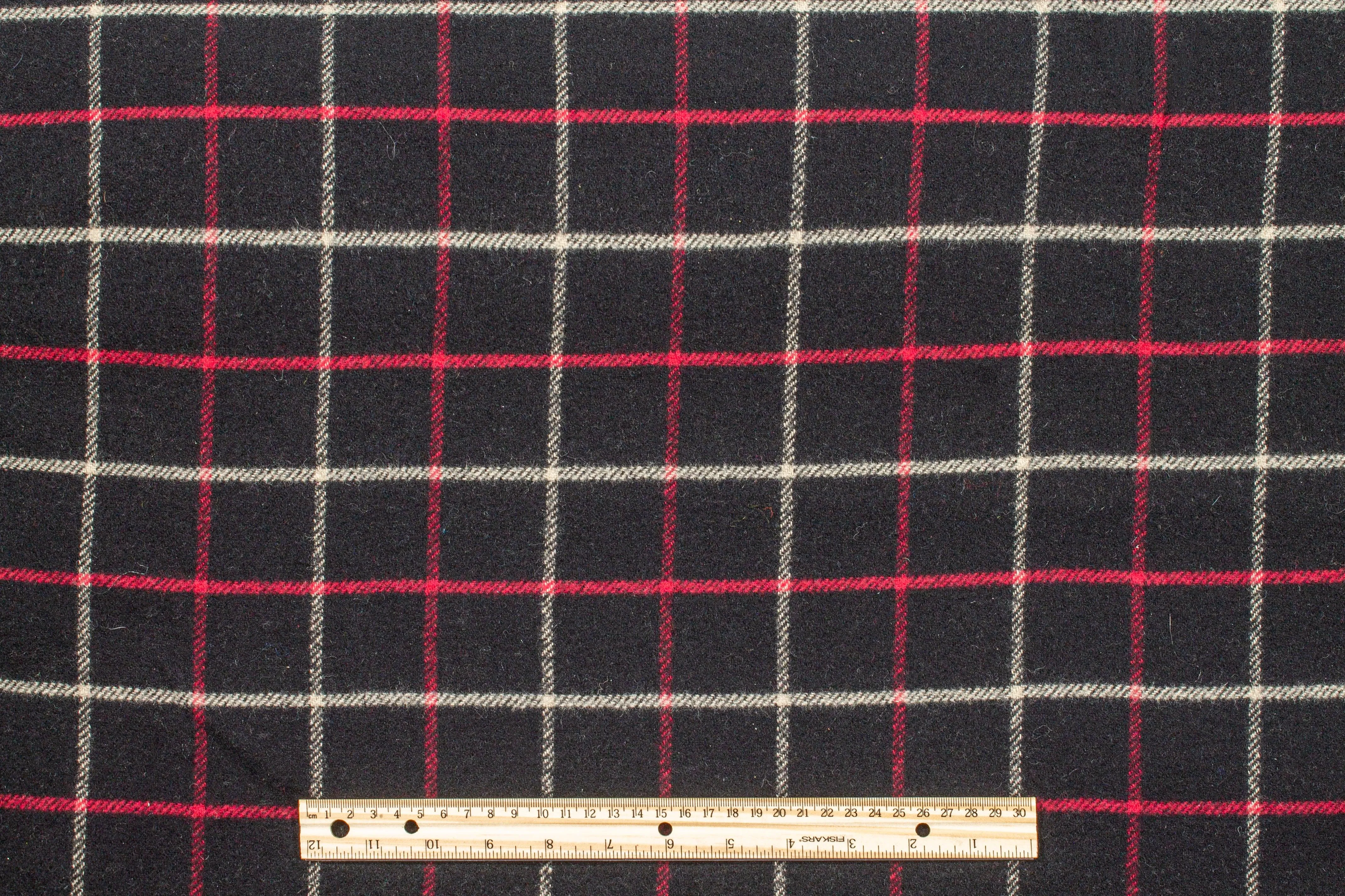 Black and Red Windowpane Checked Italian Wool Coating