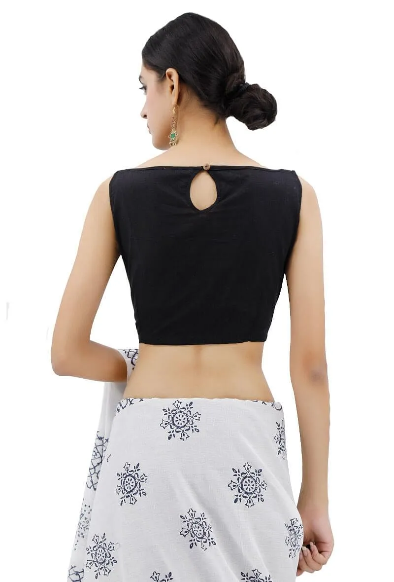 Black Boat Neck Blouse With Stitch Lines