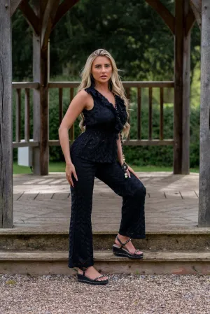 Black Boho Lace Effect Trouser