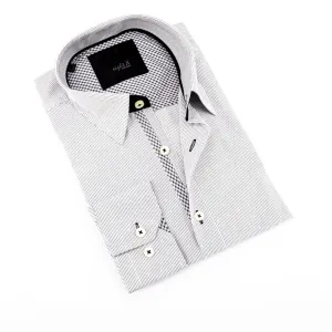 Black Button Down Jacquard Shirt W/Checkered Trim