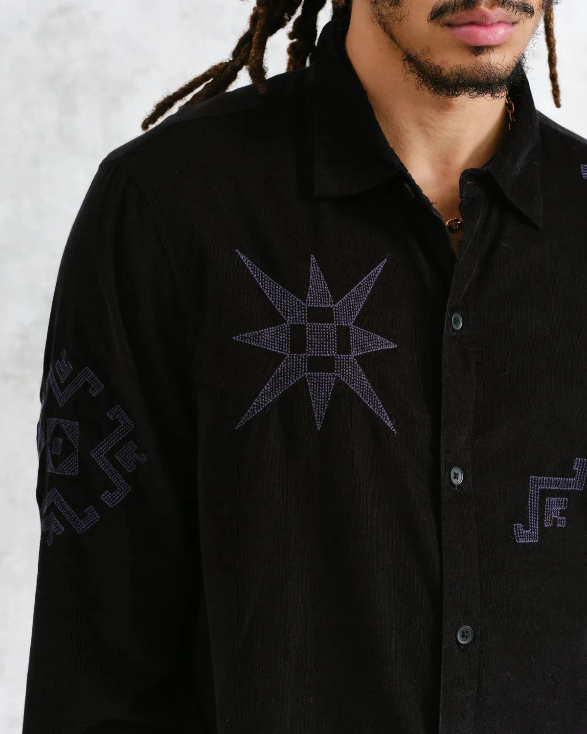Black Cord Geo Embroidery Shirt