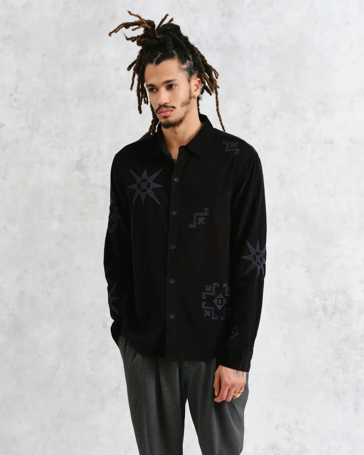 Black Cord Geo Embroidery Shirt