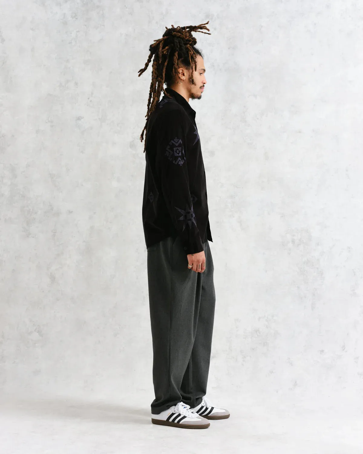 Black Cord Geo Embroidery Shirt