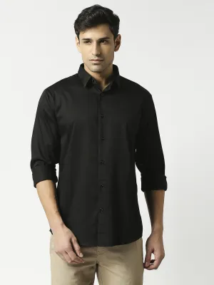 Black Cotton Satin Lycra Solid Shirt