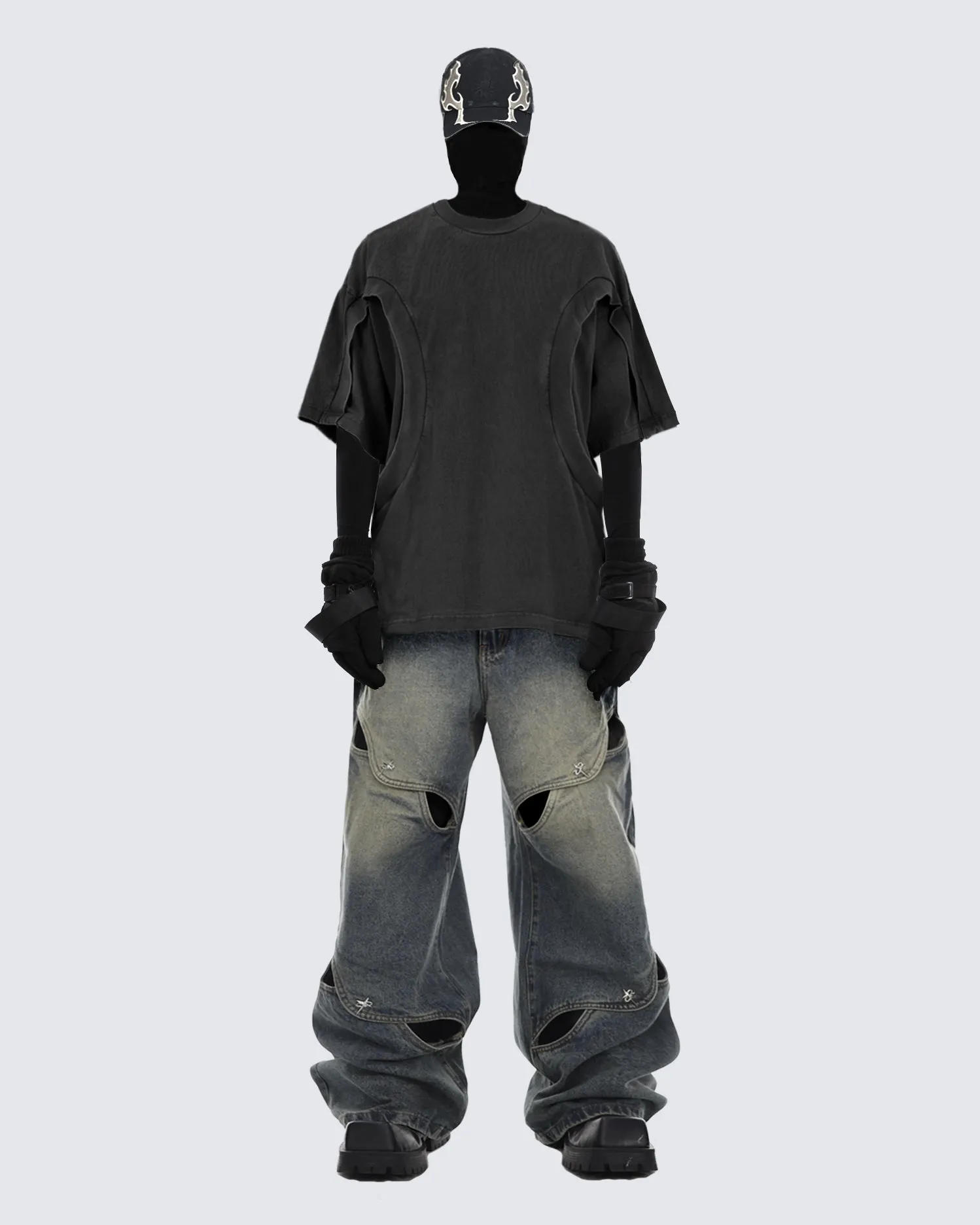 Black Deconstructed Loose-Fit T-Shirt