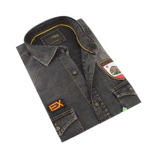Black Denim California Patch Button Down Shirt