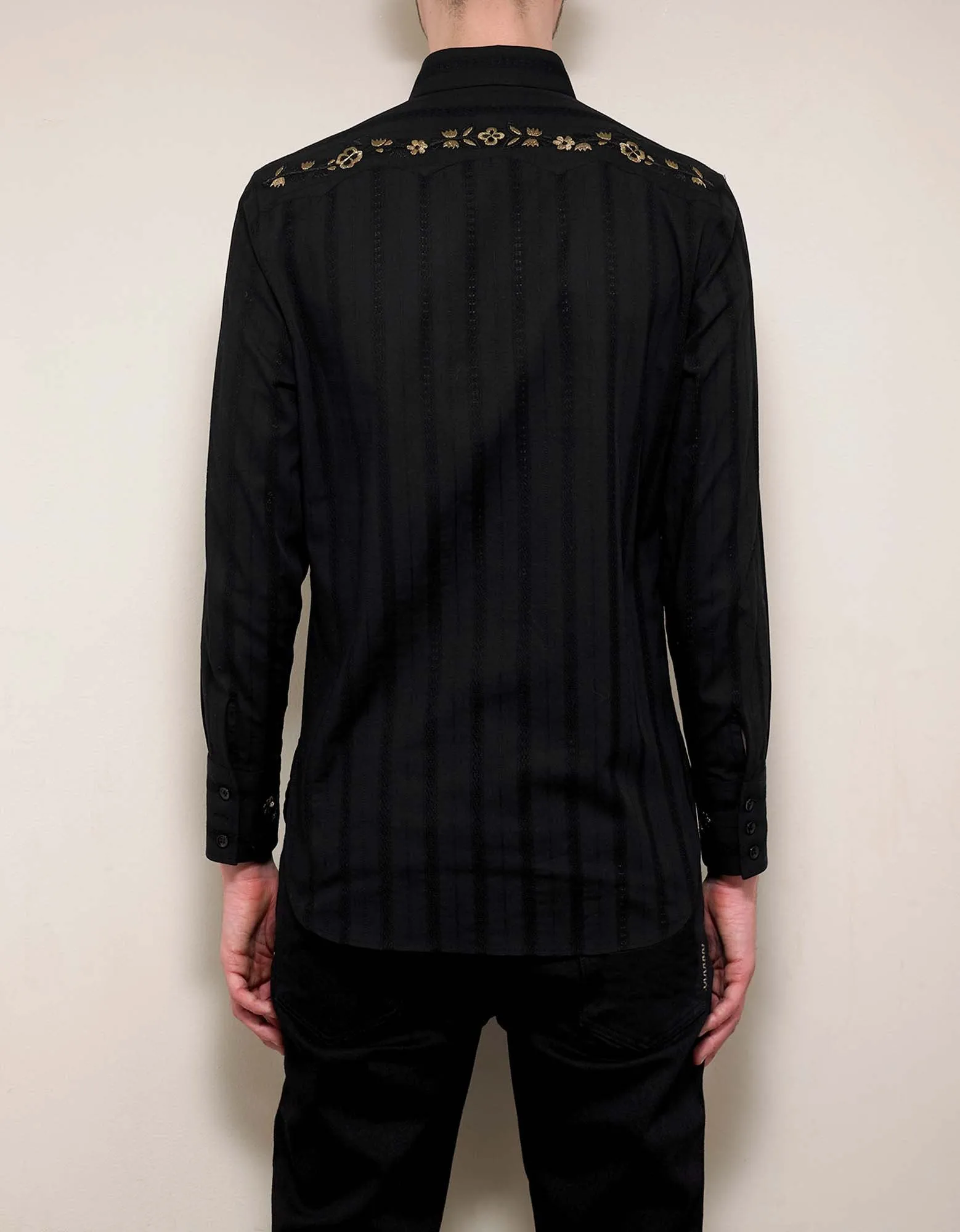 Black Floral Embroidery Shirt