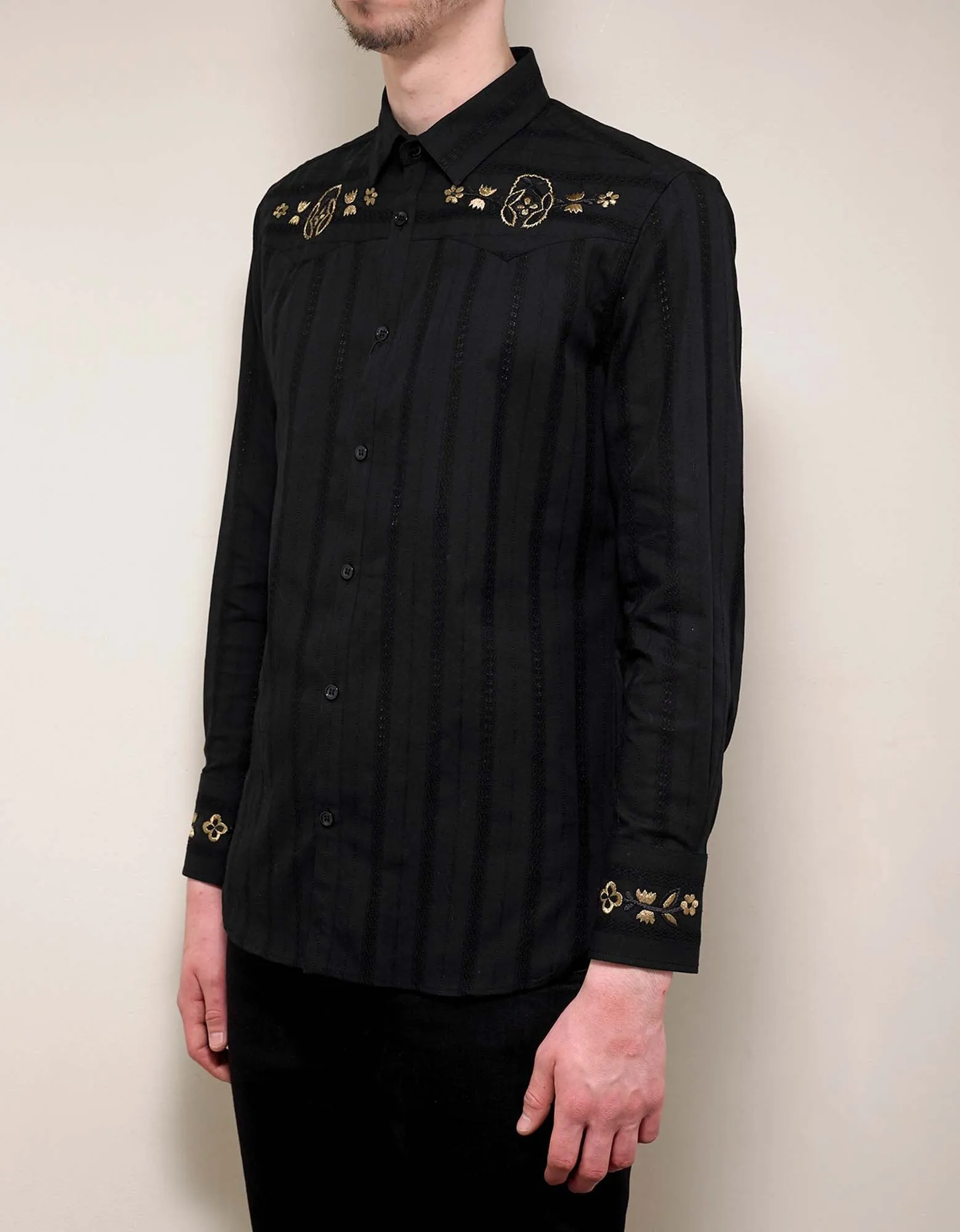 Black Floral Embroidery Shirt