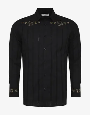 Black Floral Embroidery Shirt