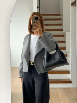 Black Friday Joskaa Woolen Cardigan Jacket Women's Scalloped Unbuttoned Thickened Short Coat Solid Color Elegant Fall Winter New Outwear Lady