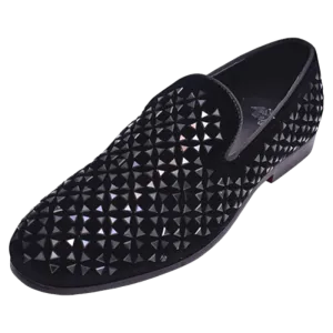 Black Glitter Velvet Men's Fancy Loafer Shoes Slip-On style no-8897