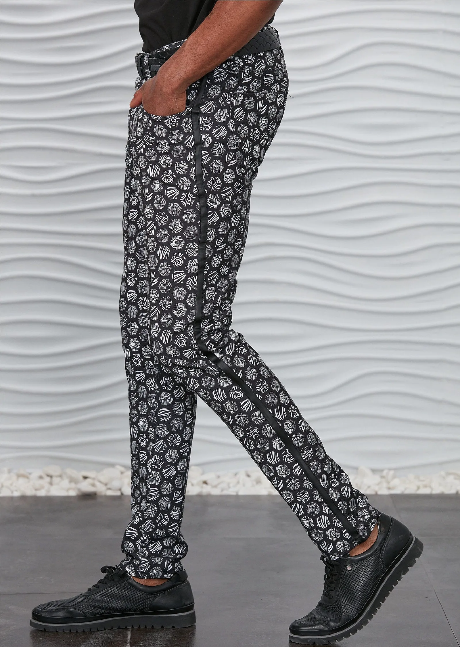 Black Hexagon Print Pants