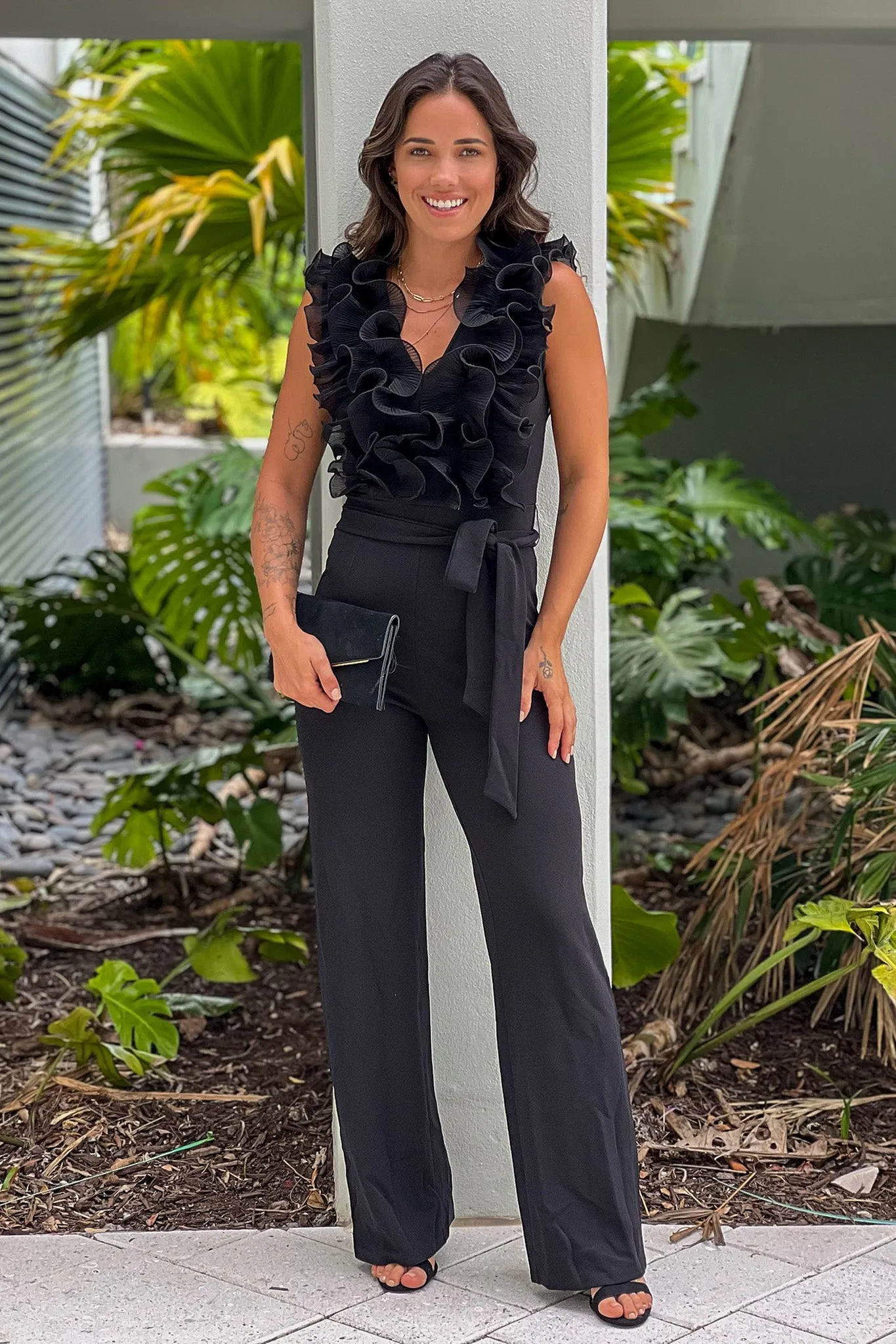 Black Jumpsuit With Ruffle Top