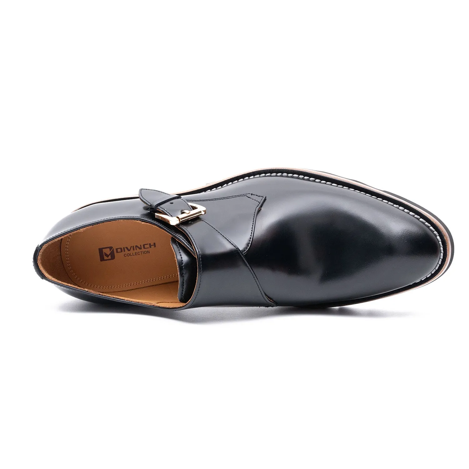 Black Leather Monk Strap Shoes with Chunky Soles