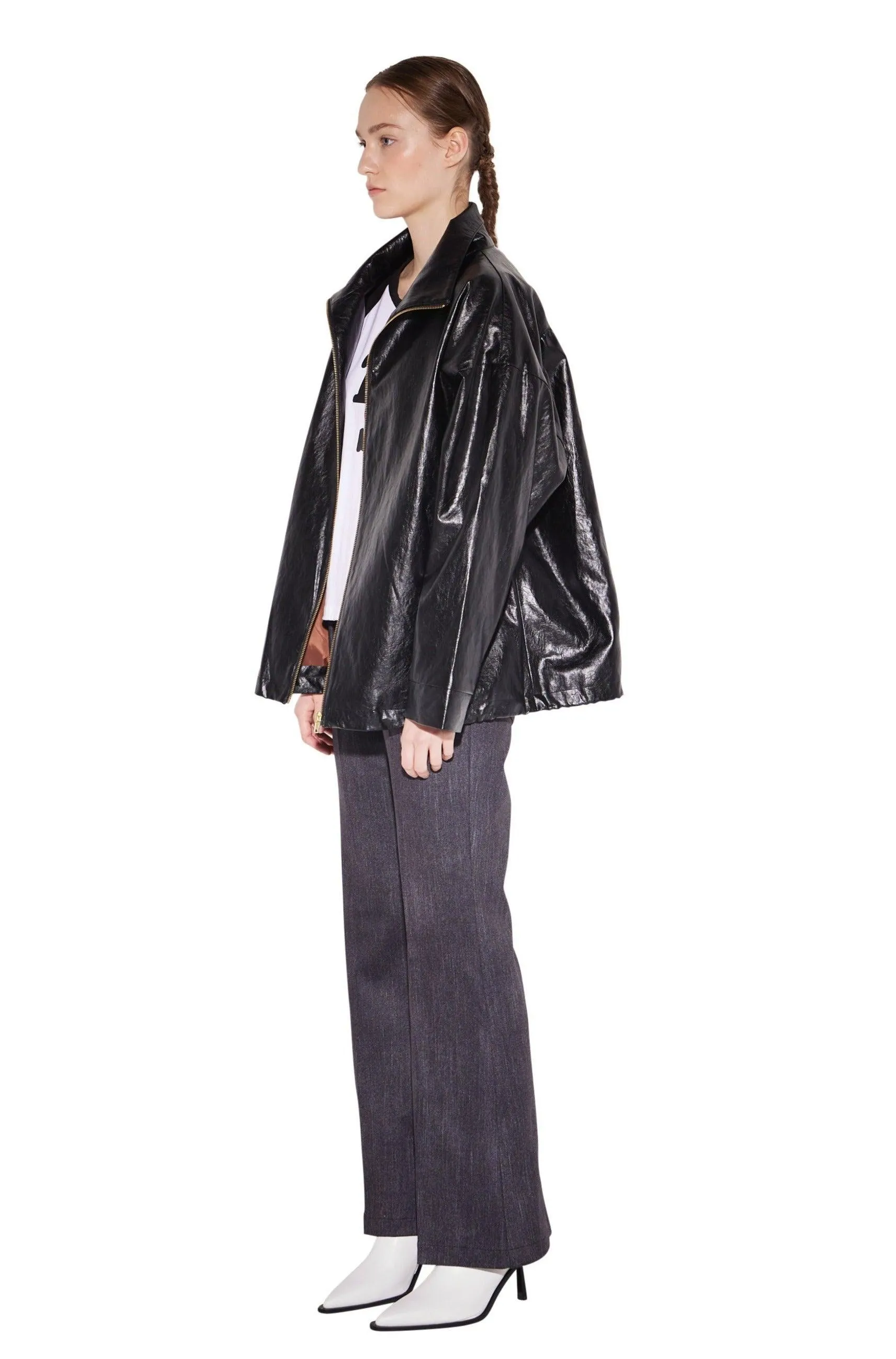 Black Leather Zip-up Jumper