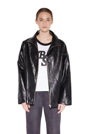 Black Leather Zip-up Jumper