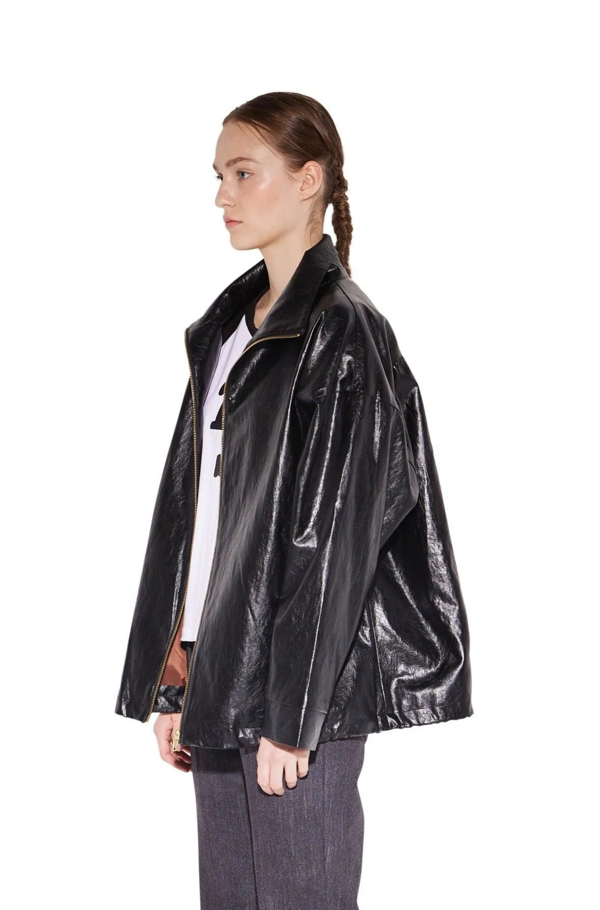 Black Leather Zip-up Jumper