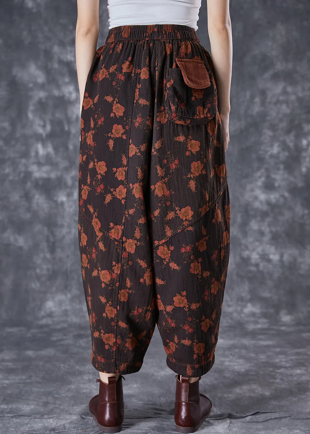 Black Patchwork Linen Harem Pants Oversized Print Summer TD1039