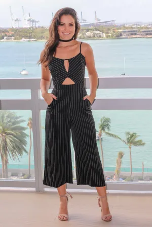 Black Pinstripe Cut Out Jumpsuit