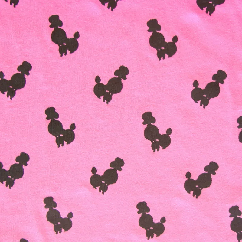 Black Poodles on Pink Cotton Knit Fabric