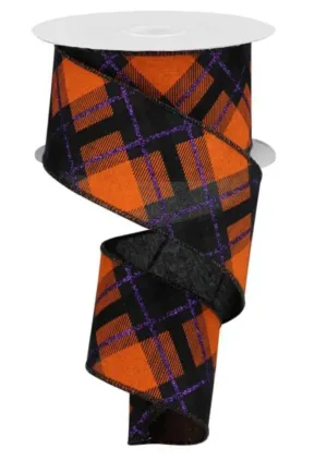 Black, purple, and orange plaid ribbon  - 2.5”